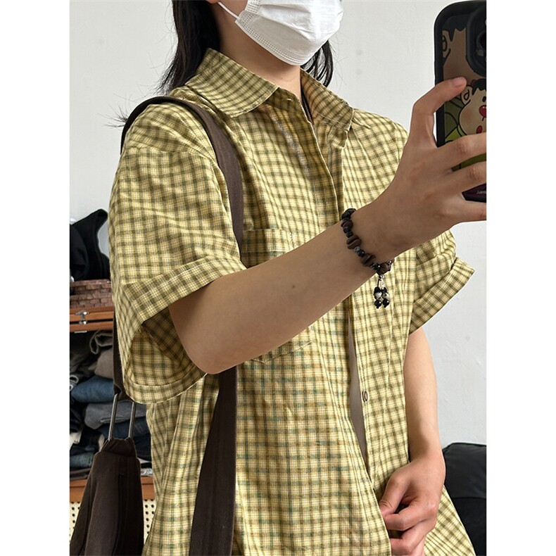 短袖衬衣男夏季新品港风宽松大码设计青年格子衬衫 CS280-P35图片