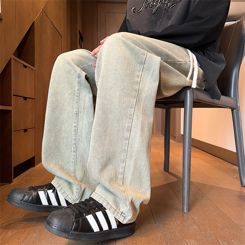 ！潮牌休闲牛仔裤男美式宽松直筒松紧腰裤子1801,男装牛仔裤,电商A178