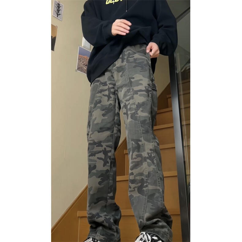美式街头嘻哈工装裤高街潮牌复古迷彩牛仔裤宽松直筒长裤GJ229P45,男装牛仔裤,电商D256-3(原A064-3)