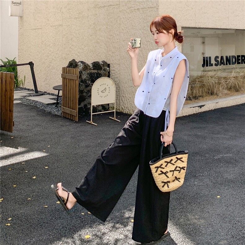 ：夏装新款韩系设计刺绣衬衫阔腿裤两件套2C135-8853P145K218,女装套装/套裙,2C135