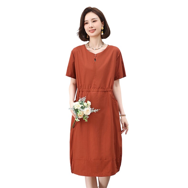 dpqb纯棉休闲连衣裙女2025夏季新款妈妈复古文艺宽松显瘦减龄裙子,女装连衣裙,叶笙衣