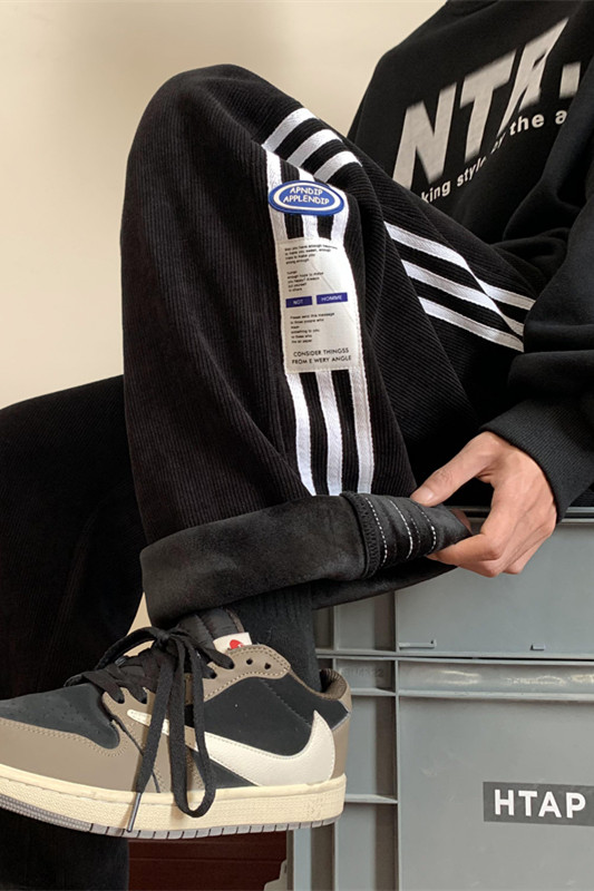 冬季欧棉绒加绒加厚条纹贴标休闲裤M~5XLXZ604-KG50-P65控78,男装卫衣,星座604