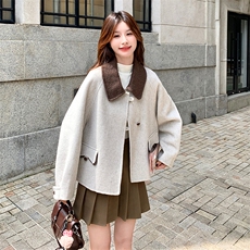 小香风双面呢短外套女2025冬季新款韩系撞色小个子高级感毛呢大衣，女装毛呢外套，2C269