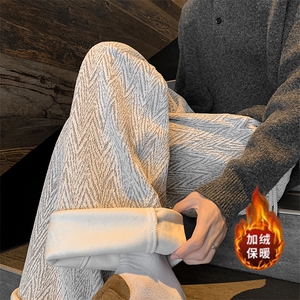 秋冬人字纹肌理感加绒加厚保暖休闲裤A584特P45控78图片