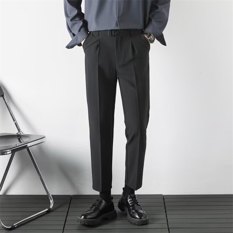抖音品质秋款男西裤坠感小脚九分裤大码送腰带28-38 hk83 P45图片