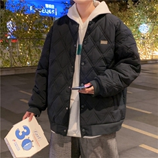 2023冬季棒球领ins菱形格情侣加厚棉服潮牌棉衣宽松男W2374-P78，男装棉衣，星座512-2