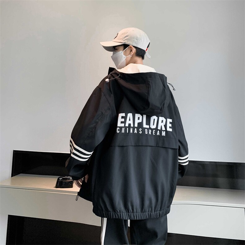 秋季新款大码连帽港风宽松夹克束脚九分裤套装男TZD07P90,男装休闲套装,电商B226