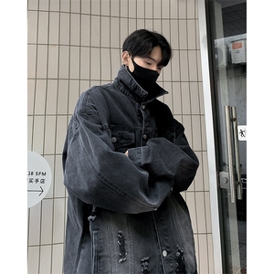 复古工装破洞牛仔外套男春季欧美vibe风高街痞帅外套 GW605-P58图片