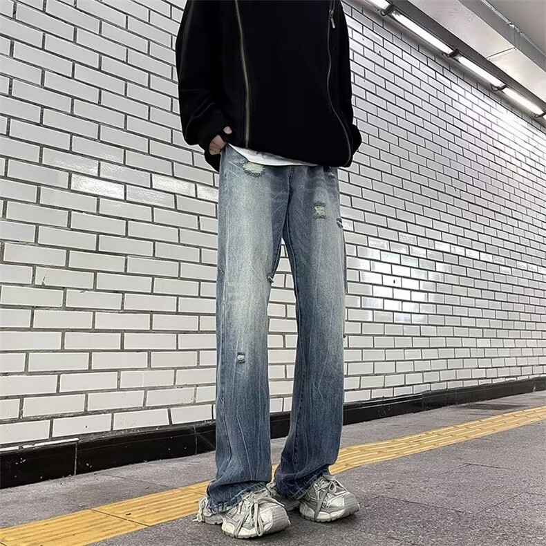 美式高街牛仔裤男破洞韩版痞帅2023秋冬季ins直筒长裤RK1151-P50图片