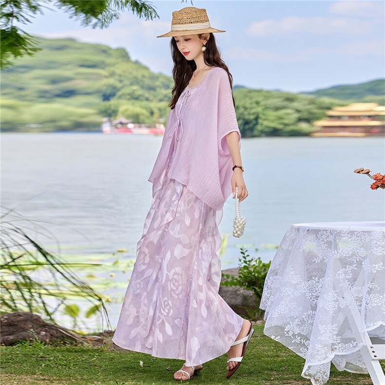 温柔风松弛感宽松罩衫吊带两件套,女装连衣裙,鑫鑫美