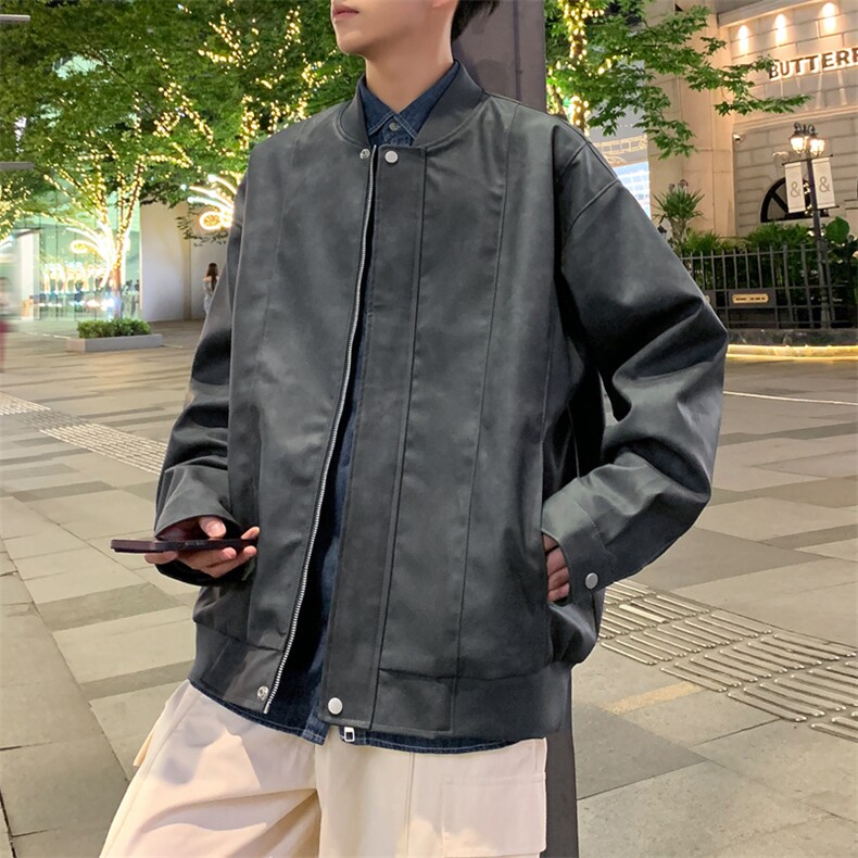 美式水洗PU皮外套男款春秋潮牌宽松飞行员皮衣夹克JK206-P85,男装夹克,星座308B-2