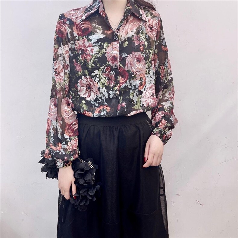 秋冬新款锦花衬衫，女装衬衫，青橙愫