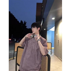 网图新款拼接设计感麂皮绒T恤重磅男女夏季潮流高街短袖，男装T恤，星座410-7