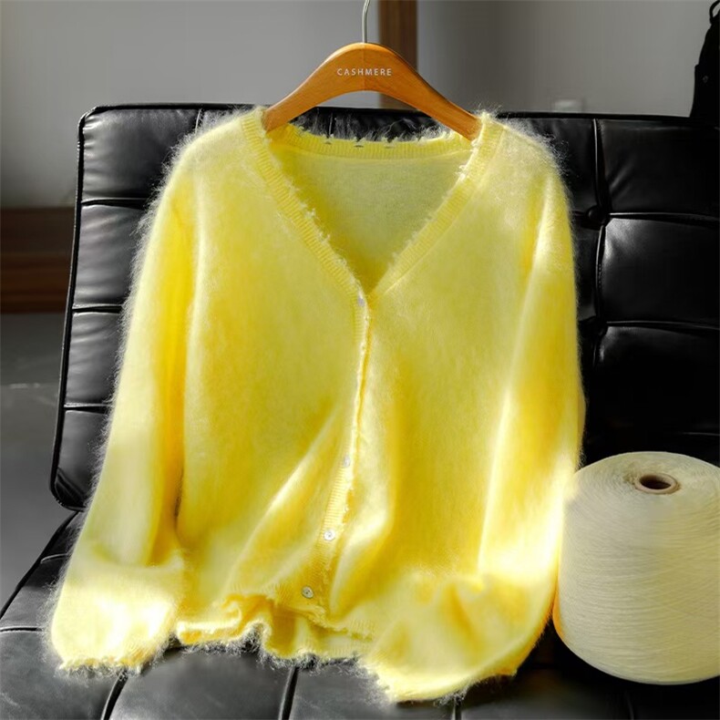 纯山羊绒拉绒LP女开衫V领外套2025秋冬新款，女装羊绒衫，绒知纯羊绒