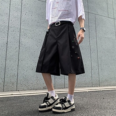 V079-P45嘻哈街头黑色廓形弯刀西装短裤夏季轻薄透气休闲七分裤，男装牛仔裤，星座911-1