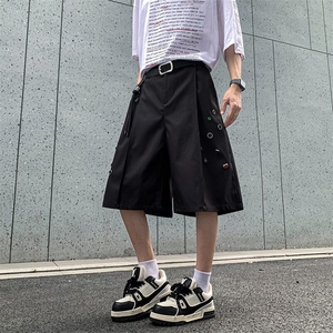 V079-P45 嘻哈街头黑色廓形弯刀西装短裤夏季轻薄透气休闲七分裤图片