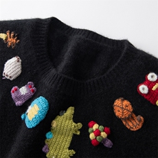 2026年秋季时尚百搭通勤简约休闲手工钩花刺绣长袖，女装羊绒衫，暖习羊绒