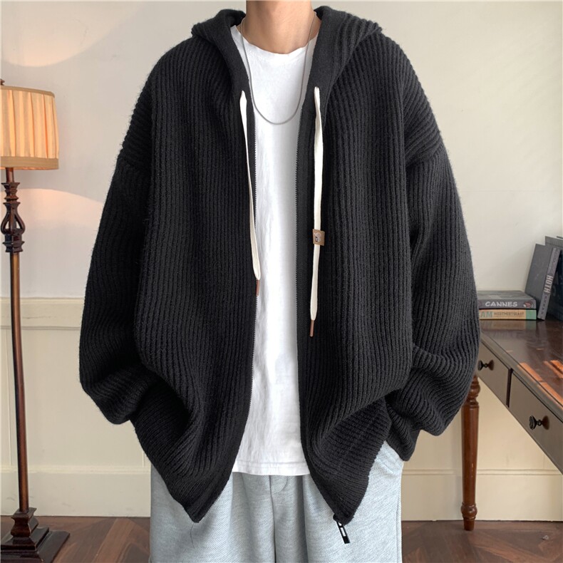 连帽毛衣开衫慵懒风带帽针织衫外套W9588-P80,男装针织衫/毛衣,星座1212