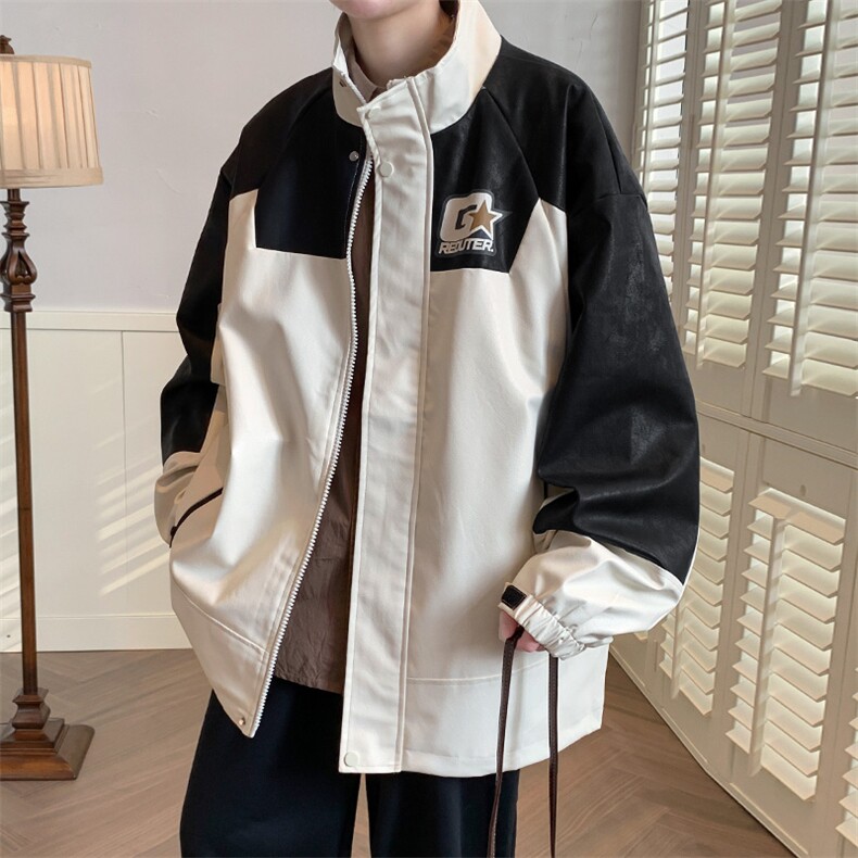 秋装立领休闲夹克外套2024新品拼接印花外套男女8177-P100控价138图片
