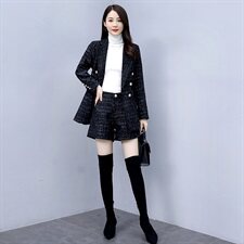 清仓春秋新款女装时髦格子毛呢小西装外套百搭短裤呢子，女装职业装，韩美纤衣