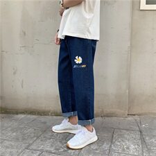 2021新款夏潮牌百搭潮流菊花印花九分修身港风直筒牛仔裤子P32，男装牛仔裤，星座410-6（原星座1304-1）