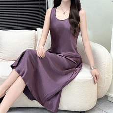 夏季无袖背心连衣裙女高级感气质收腰显瘦中长款礼服裙时尚小个子，女装连衣裙，佳绒高端店