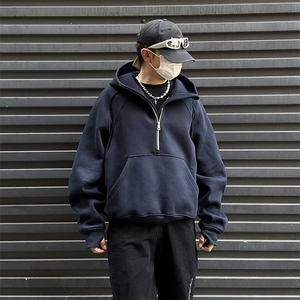抖音得物二开 美式重磅宽松结构拉链设计防风高领连帽卫衣外套W76图片