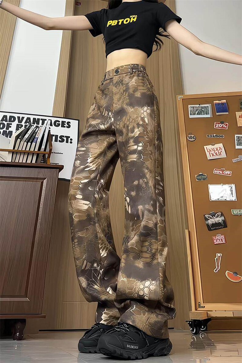 特批P37无差价夏季高街痞帅蛇纹肌理感直筒大码潮流微喇裤男K5789,男装休闲裤,电商A001