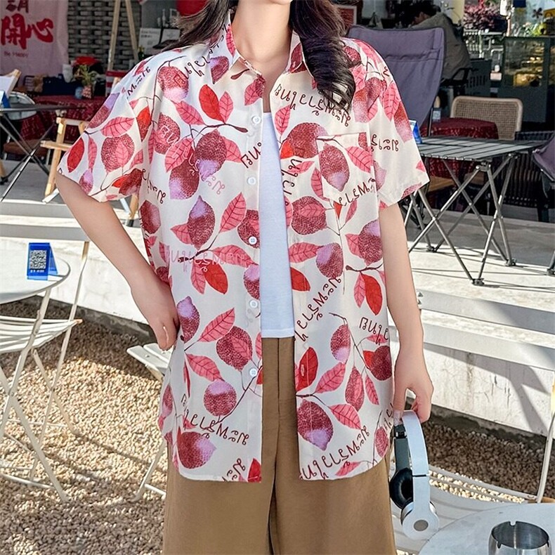 复古夏威夷碎花短袖衬衫男女港风沙滩海边休闲情侣衬衣CS131/P30，女装衬衫，星座506