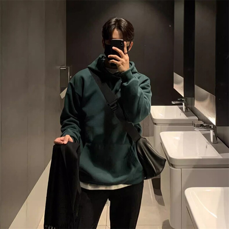 跨境版无帽绳二开秋冬重磅曼巴棉美式宽松纯色连帽卫衣外套DWS66,男装卫衣,电商A486-1