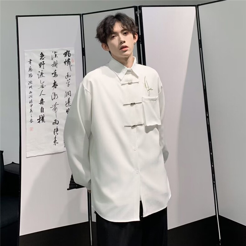 潮牌休闲长袖衬衫男高级感风金属扣衬衣CN01-P42,男装衬衫,星座1109-3