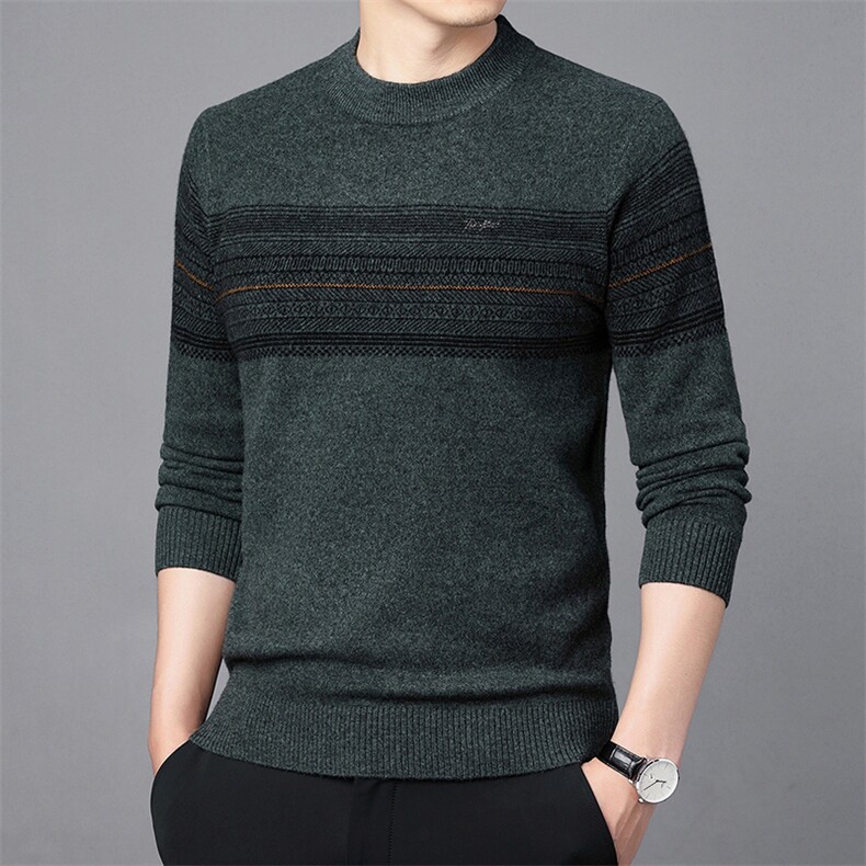 CM61022钱塘2020-2商务休闲条纹冬季厚款中年男士羊毛衫P160,男装针织衫/毛衣,钱塘207-2