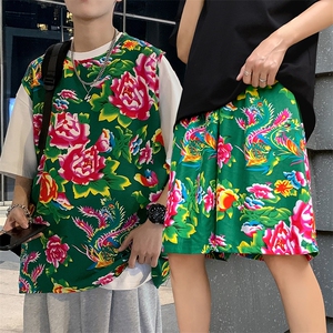 TZ01男士休闲大码东北大花T恤短裤套装男女运动休闲装风特色图片