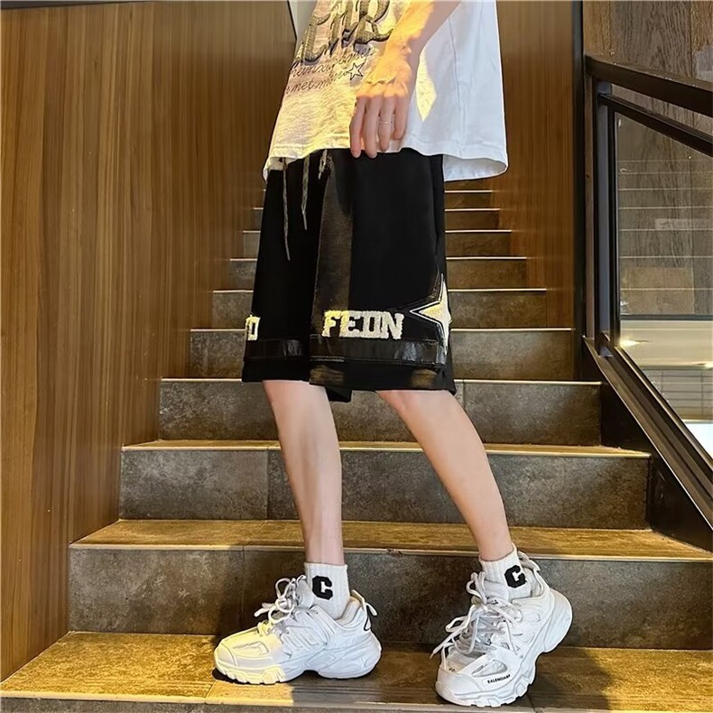 时尚潮牌中腰青春流行运动裤潮休闲裤水洗男宽松型潮流五分裤新款,男装休闲裤,四季星座218-1