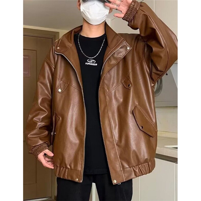 皮衣外套男春秋美式复古潮流痞帅设计感炸街机车皮夹克J440,男装夹克,星座1116A（原606A-3）