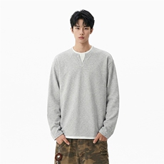 假两件V领卫衣美式拼接长袖上衣打底衫T恤男女C64145-TP3268，男装T恤，电商A102