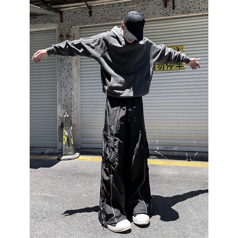 港风秋款男工装裤大口袋条纹抽绳宽松冲锋长裤h053P55,男装工装外套,星座1013-1