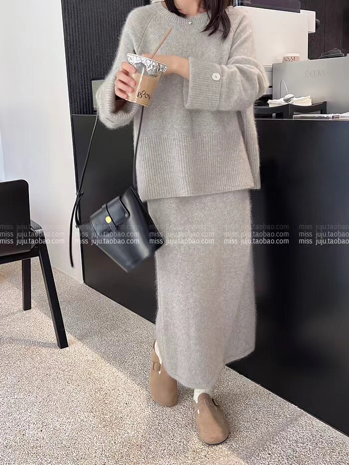 高级感灰色加厚毛衣女秋冬新款宽松韩版慵懒风针织衫上衣潮,针织衫/毛衣,半城羊绒