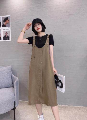 两件套麻料连衣裙，女装连衣裙，依伊贝诺
