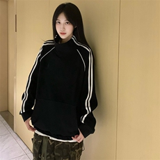 抖音得物高品质二开25秋冬美式高街重磅结构织带高领立领卫衣W66，男装卫衣，电商A486-1