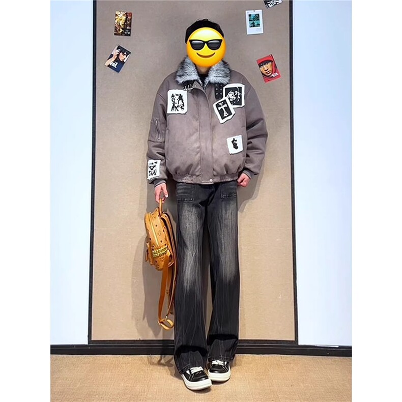黑色闪电竹节纹牛仔裤男款裤美式显腿长直筒微喇裤NZ579,男装牛仔裤,星座208-5