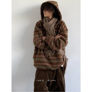 B12-P61 2025新款秋冬毛呢连帽卫衣男女日系潮牌宽松休闲图片