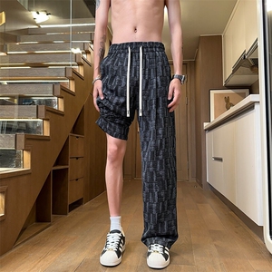 wassup happy冰丝裤子男夏季薄款格纹直筒阔腿裤青少年凉感休闲裤图片