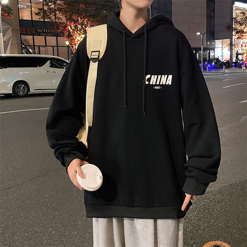 WY2248-P35加绒款-P40纯棉连帽卫衣男大码运动帽衫宽松薄外套男，男装卫衣，电商A040