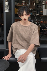 现货 夏季纯色亚麻潮宽松新中式大码棉麻短袖男MT08-特P25控48图片