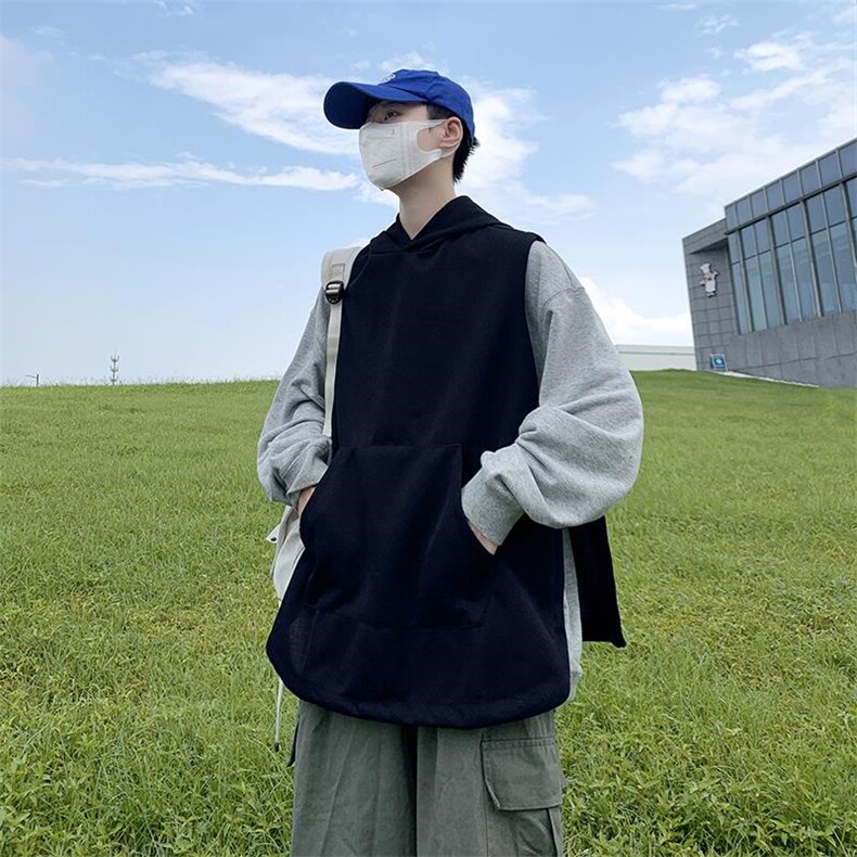 秋装港风针织背心宽松休闲慵懒风毛线连帽马甲中性上衣H204/P50,男装背心/马甲,电商A221A