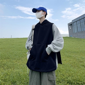 秋装港风针织背心宽松休闲慵懒风毛线连帽马甲中性上衣H204/P50