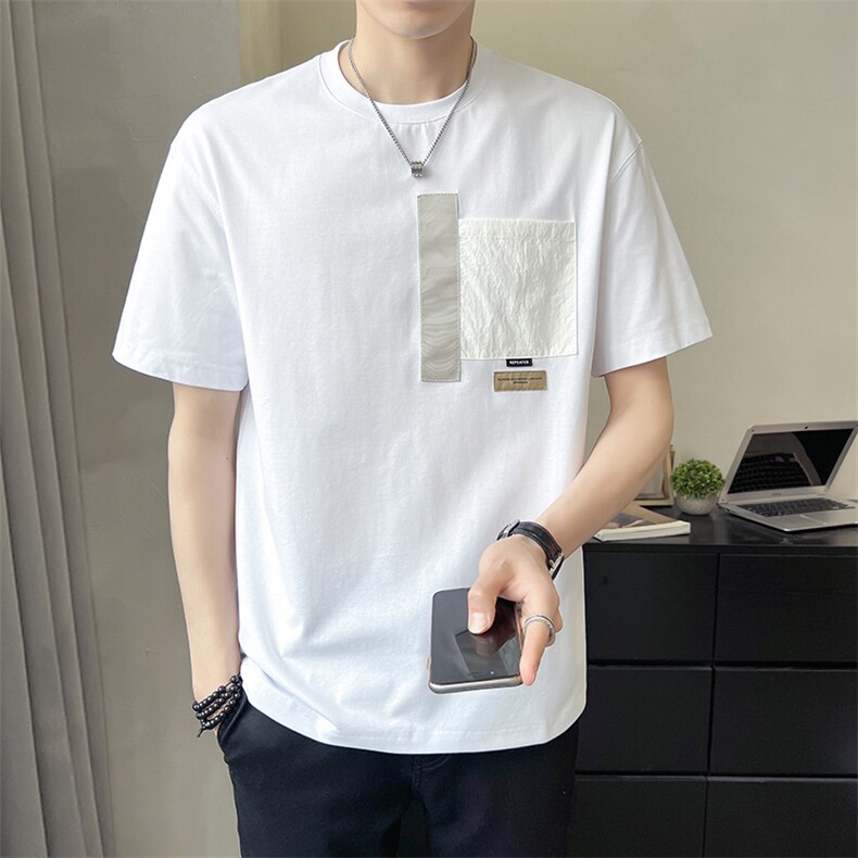 数据款男短袖T恤时尚潮流刺绣圆领贴袋短袖A329-5529-P50,男装T恤,电商A329