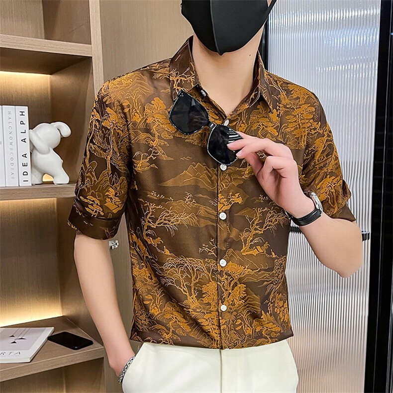 507A-CS535-P48夏季时尚风中袖衬衣七分袖碎花衬衫,男装衬衫,星座507A（原星座306B-2）