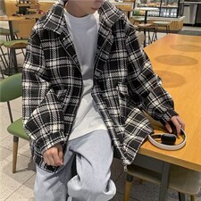 小香风格子外套男春秋款2026新款秋冬宽松休闲毛呢大衣潮牌Y6578，男装夹克，星座506